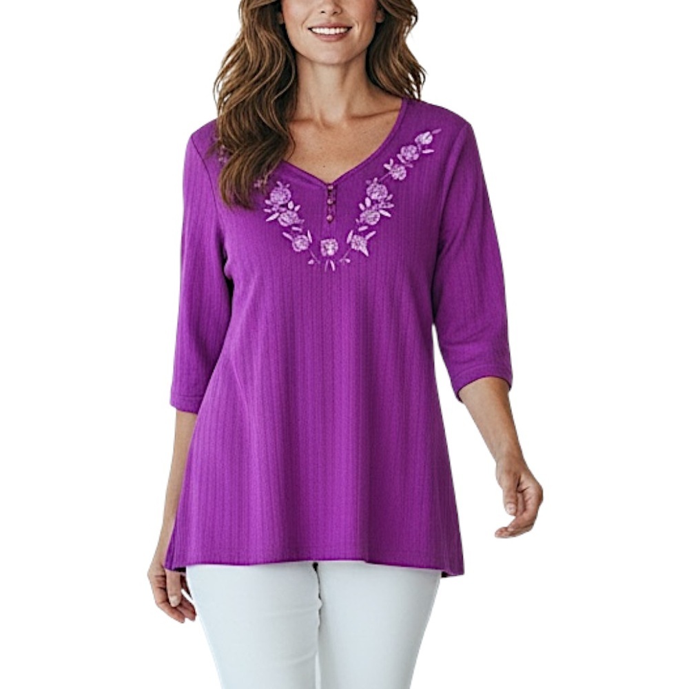 4/$20 Blair Purple Embroidered Henley Tunic Top Medium